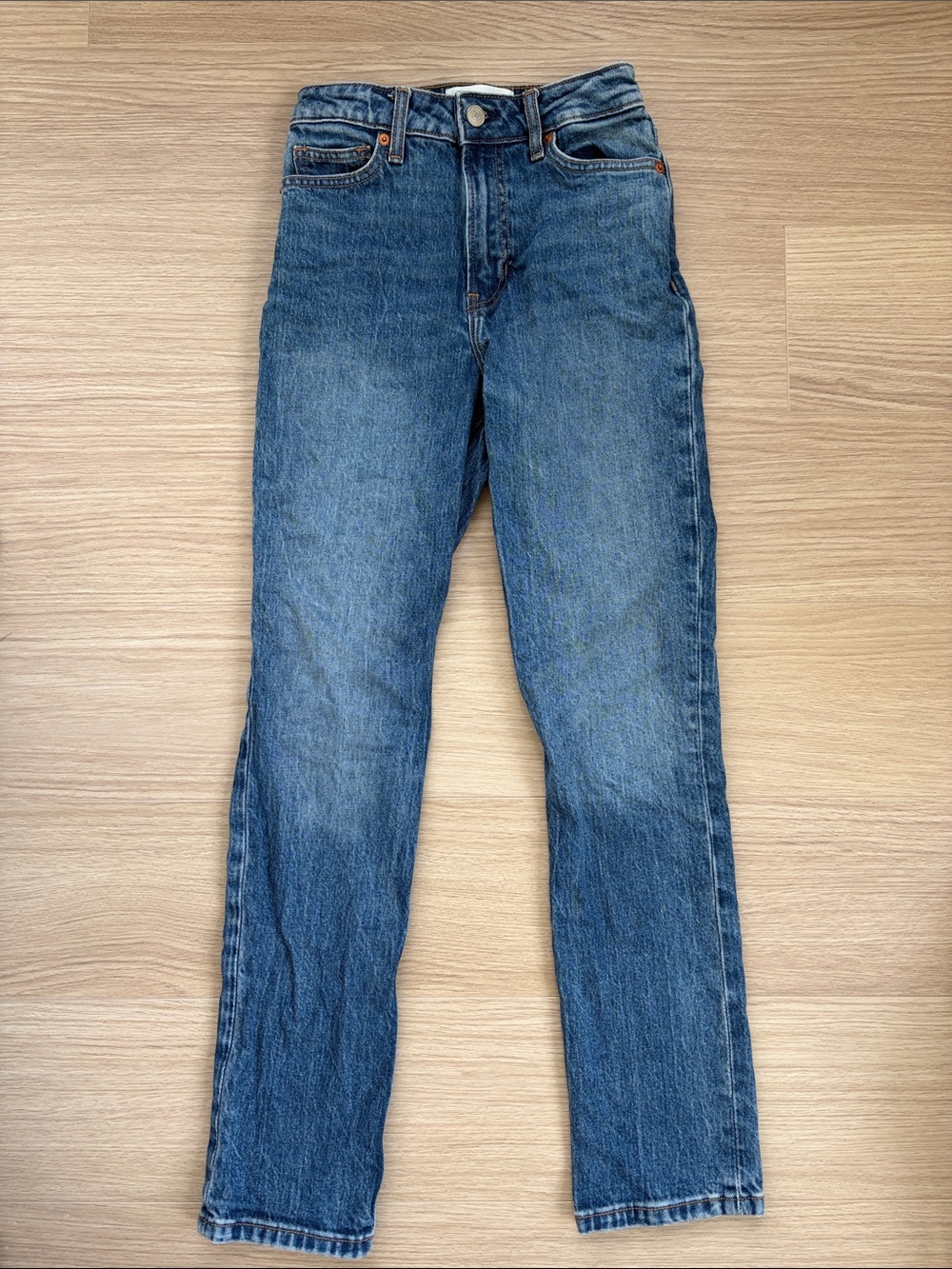 Reformation Straight Leg Jeans in Medium Blue Denim